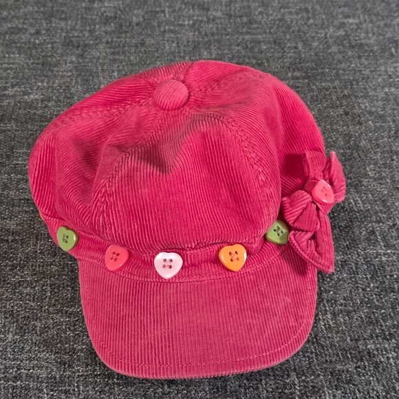 Gymboree Other - Gymboree Pink Corduroy Newsboy Cap Heart Buttons Bow Girls Size 3-4 240602721